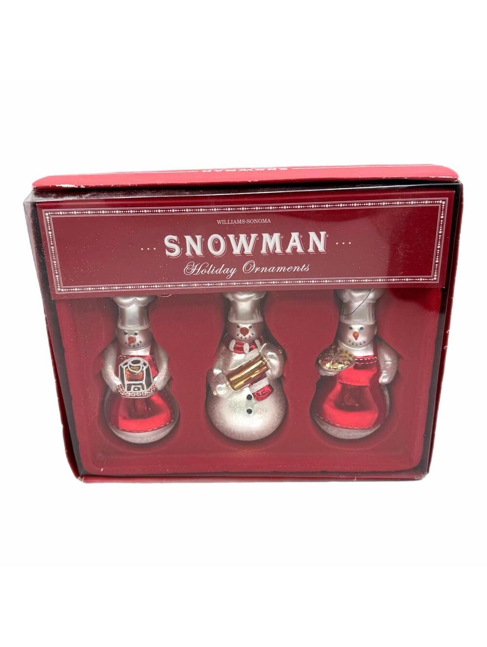 Vintage 2005 Williams-Sonoma 3-Piece Snowman Chefs Glass Blown Ornaments
